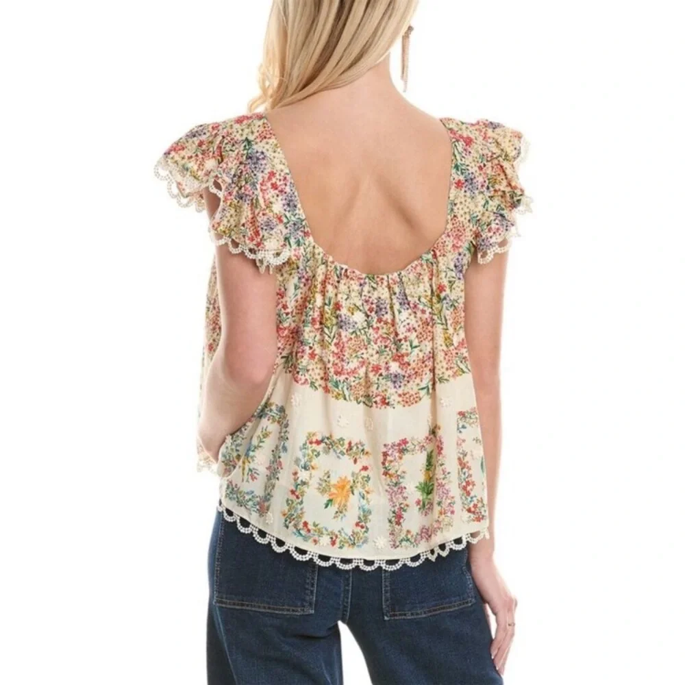 FARM Rio Cream Floral Square-Neck Ruffle Blouse - Picture 2 of 8